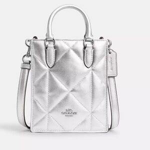 COACH North South Mini Tote In Silver Metallic With Puffy Diamond Quilting NWOT